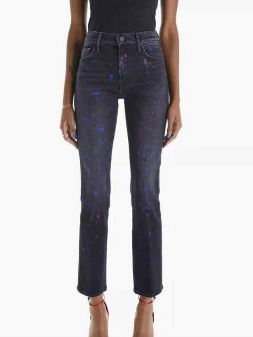 MOTHER The Insider Ankle Bootcut Jeans In Rain City Lights Paint Splatter 26